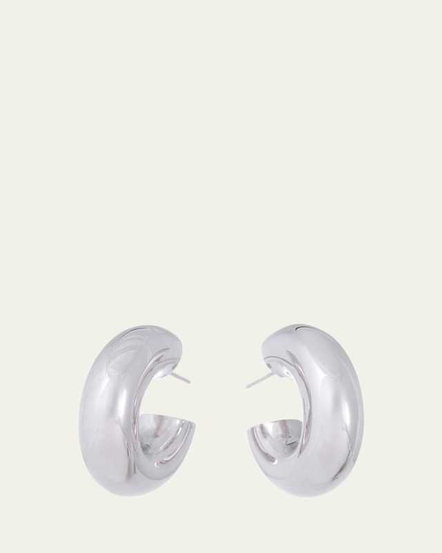 18K White Gold Wide Tubular Hoop Earrings